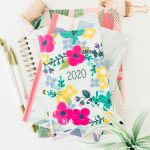 A display with a floral 2020 planner and pencils